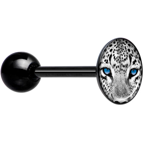 Black White Leopard Eyes Black Barbell Tongue Ring