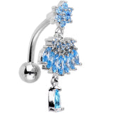 Aqua CZ Chandelier Top Mount Dangle Belly Ring