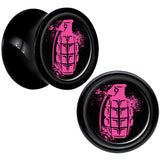 Black Acrylic Pink Grenade Saddle Plug Set 0G
