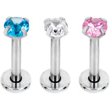 5/16 Clear Pink Blue Gem Internally Threaded Pack Set of 6 Labret Monroe