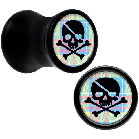 Black Acrylic Pink Green Plaid Heart Skull Saddle Plug Set 2G