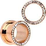 Clear CZ Gem Rose Gold PVD Bling Screw Fit Tunnel Plug Set 3mm to 16mm