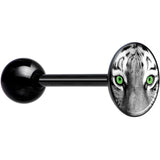 Black White Tiger Eyes Black Barbell Tongue Ring