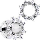 00G Clear Gem Flower Frame Screw Fit Tunnel Plug Set