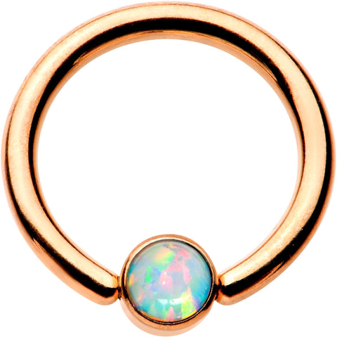 14G 3/8 White Faux Opal Rose Gold IP BCR Captive Ring