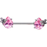 9/16 Pink CZ Gem Mini Butterfly Barbell Nipple Ring Set
