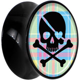 Black Acrylic Pink Green Plaid Heart Skull Saddle Plug Set 20mm