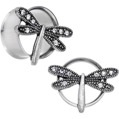 20mm Clear Gem Steel Hi Sky Dragonfly Double Flare Tunnel Plug Set