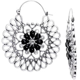 Clear Black Gem Twists and Flowers Tunnel Plug Earrings