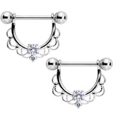 9/16 Clear CZ Gem Flourish Dangle Nipple Barbell Set