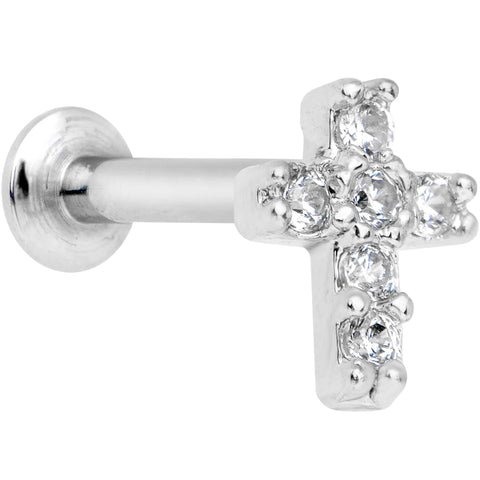 5/16 Clear CZ Internally Threaded Cross Labret Monroe