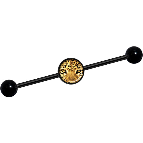 14G Full Color Leopard Eyes Black Industrial Barbell 37mm