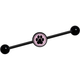 14G Black on Pink Paw Print Black Industrial Barbell 37mm