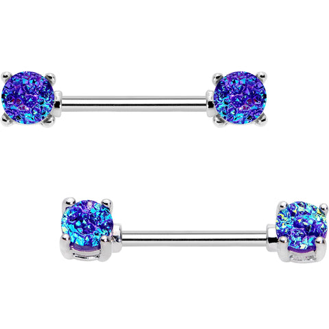 9/16 Blue Gem Ocean Waves Barbell Nipple Ring Set