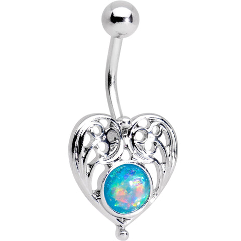 Blue Faux Opal Heavenly Heart Belly Ring