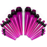 14 to 00G Fuchsia Acrylic Straight Taper Set 18 Piece Stretching Kit