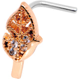 20G Clear CZ Rose Gold Tone Leaf Faux Hoop L Shaped Nose Ring