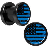 Blue American Flag Black Anodized Screw Fit Plug Set 0G
