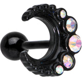 Auora Gem Encrusted Black Crescent Moon Stud Cartilage Earring