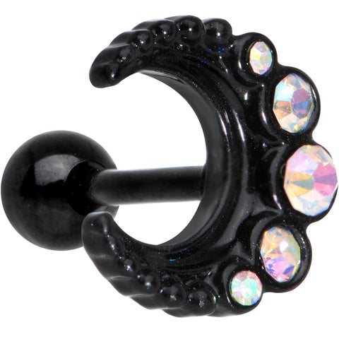 Auora Gem Encrusted Black Crescent Moon Stud Cartilage Earring