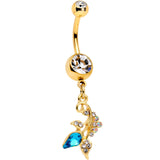 Clear Aqua Gem Gold Tone Abstract Beauty Dangle Belly Ring