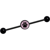 14G Black on Pink Paw Print Black Industrial Barbell 37mm