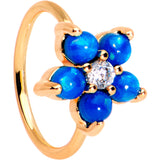 20G Clear CZ Blue Faux Opal Rose Gold Tone Flower Circular Ring