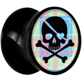 Black Acrylic Pink Green Plaid Heart Skull Saddle Plug Set 00G