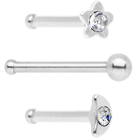 Clear CZ Gem Night Sky Nose Bone 3 Pack Set