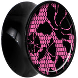 Black Acrylic Pink Floral Lace Saddle Plug Set 18mm