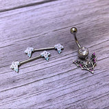 14G 9/16 Clear Gem White Ghost Halloween Barbell Nipple Ring Set