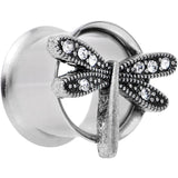 9/16 Clear Gem Steel Hi Sky Dragonfly Double Flare Tunnel Plug Set