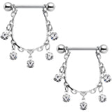 14G 5/8 Clear Gem Chain Drop Dangle Nipple Ring Set