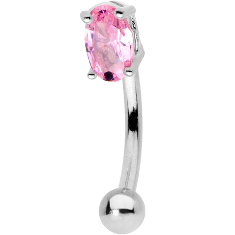 5/16 Pink CZ Gem Big Bling Curved Eyebrow Ring