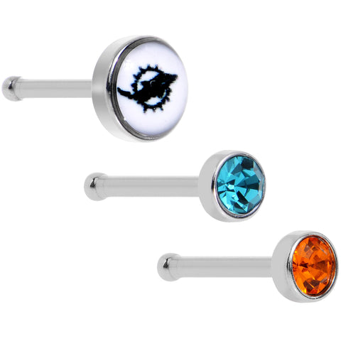 20G Licensed NFL Miami Dolphins Logo Nose Bone 3 Pack Set