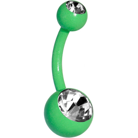 14G 3/8 Clear Gem Green Glow In The Dark Effect Belly Ring