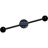 14G Blue Orange Tribal Print Black Industrial Barbell 37mm