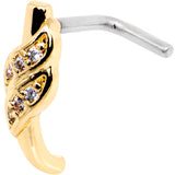 18G Clear CZ Gold Tone Swish Faux Hoop L Shaped Nose Ring