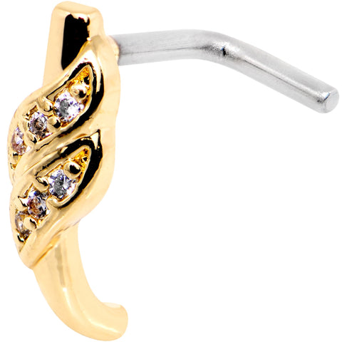 18G Clear CZ Gold Tone Swish Faux Hoop L Shaped Nose Ring