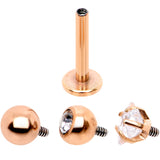Clear CZ Gem Rose Gold PVD Internally Threaded Labret Set of 3 Ends