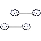 14G 9/16 Fluffy Little Clouds Barbell Nipple Ring Set