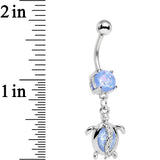 Aqua Faux Opal Clear Gem Beach Turtle Dangle Belly Ring