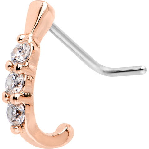 20G Clear CZ Gem Rose Gold IP Faux Hoop L Shaped Nose Ring