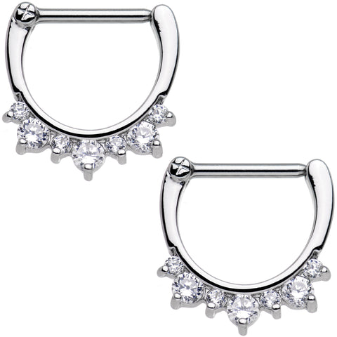 14G 1/2 Clear Gem Septet Nipple Clicker Set