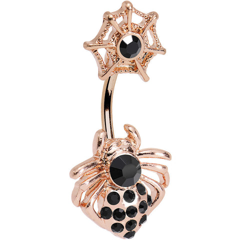 Black Gem Rose Gold Anodized Spider and Web Double Mount Belly Ring