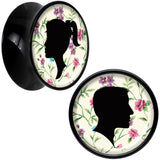 Black Acrylic Man Woman Floral Silhouette Saddle Plug Set 9/16