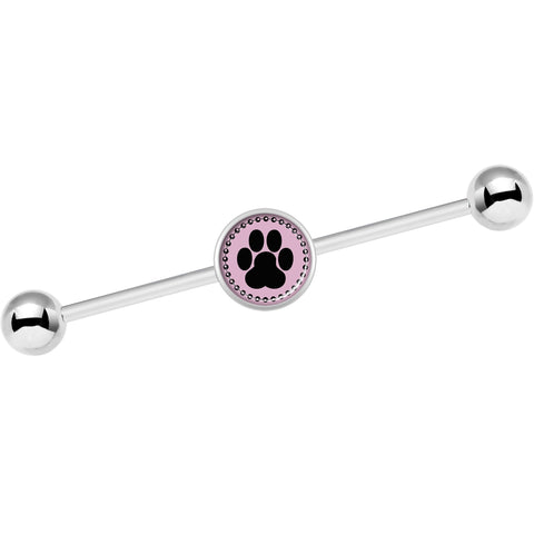 14G Black on Pink Paw Print Industrial Barbell 37mm