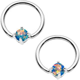 14G Blue Green Faux Opal Captive Ring Barbell Nipple Ring Set