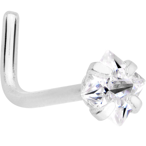 20G 1/4 Clear Square 2.5mm CZ Gem Steel L-Shape Nose Ring
