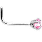 20G 1/4 Pink 3mm CZ Gem Steel L-Shape Nose Ring